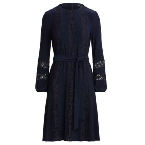 Lauren RL Navy Jersey Lace-Sleeve Dress sz 6 - Picture 4 of 11